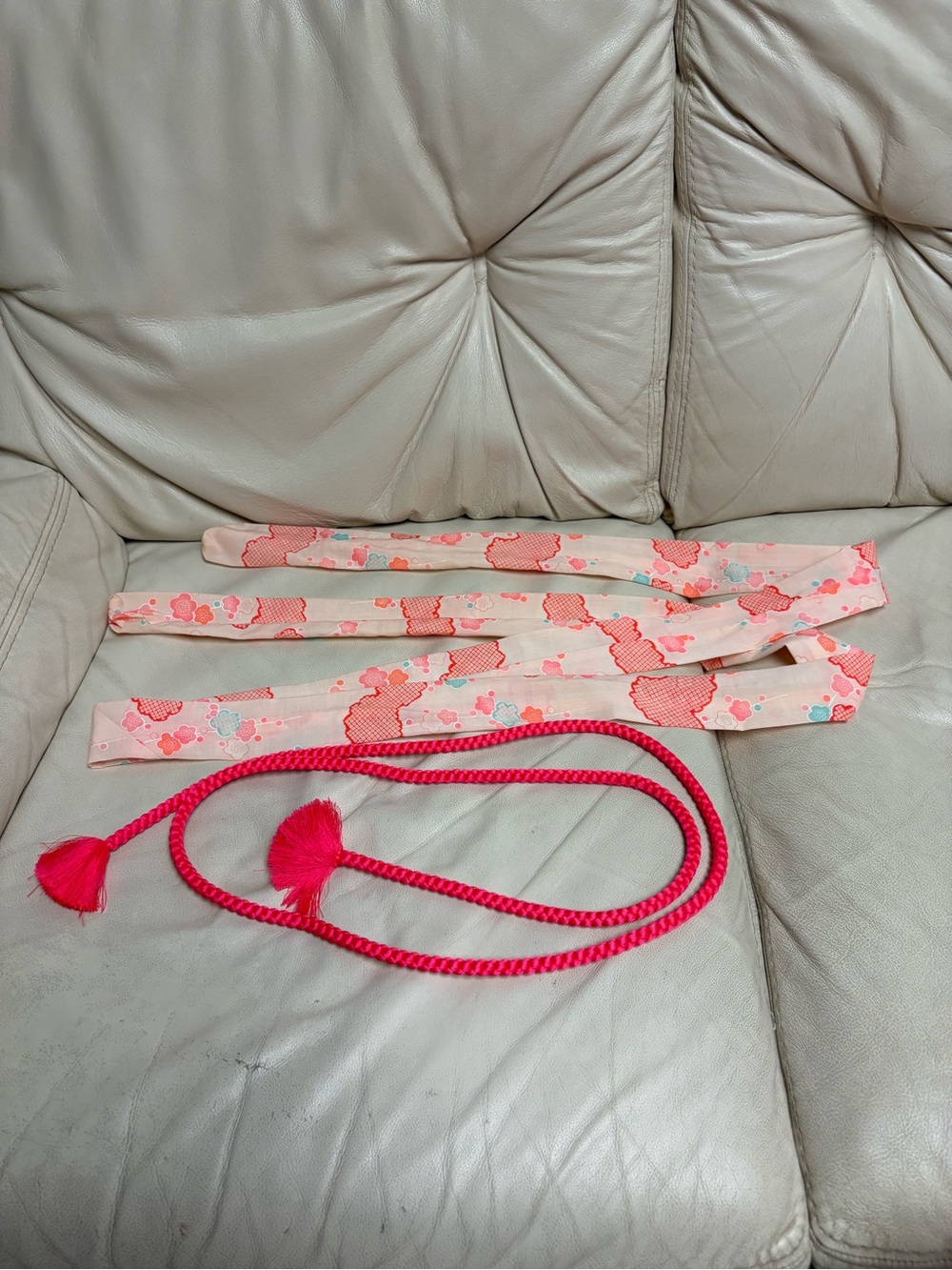 Set of 2 Obijime for Obi Belt Rope Fabric Tie Pink Floral